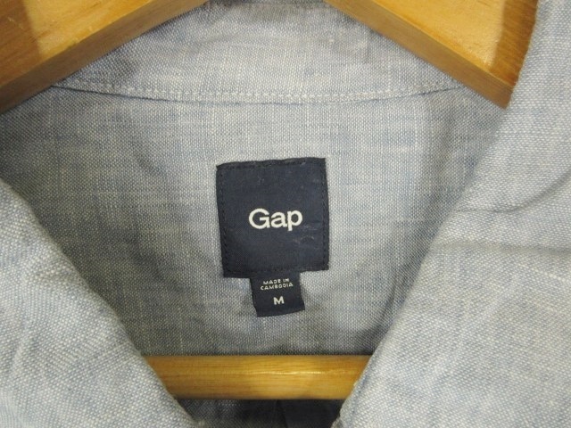 ギャップ GAP シャツ 長袖 無地 シンプル 胸ポケット リネン ブルー sizeM QQQ メンズ_画像3
