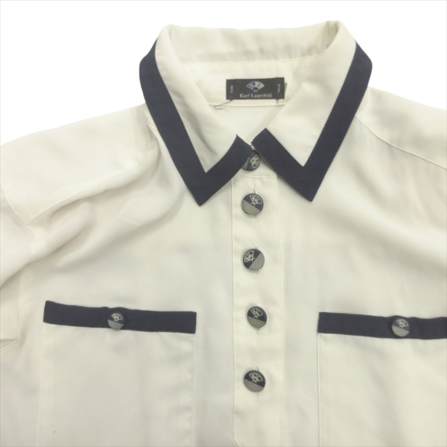カールラガーフェルド KARL LAGERFELD 90's ポロシャツ カットソー ロゴボタン オールド ビンテージ ヴィンテージ 白 ホワイト レディース_画像3