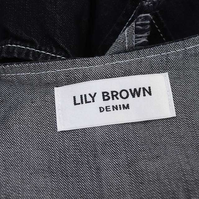 リリーブラウン Lily Brown DENIM 23AW フロントファスナーフリルワンピース デニム ロング フレンチスリーブ F 黒 ブラック /HS ■OS レデの画像3