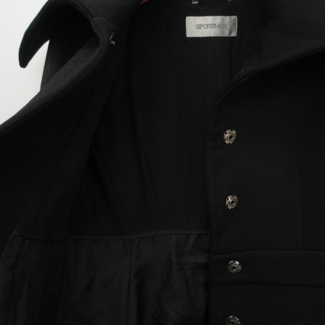 スポーツマックス マックスマーラ SPORT MAX 美品 コート ジャケット ウエストデザイン ビッグカラー ブラック 40 約L IBO47_画像8