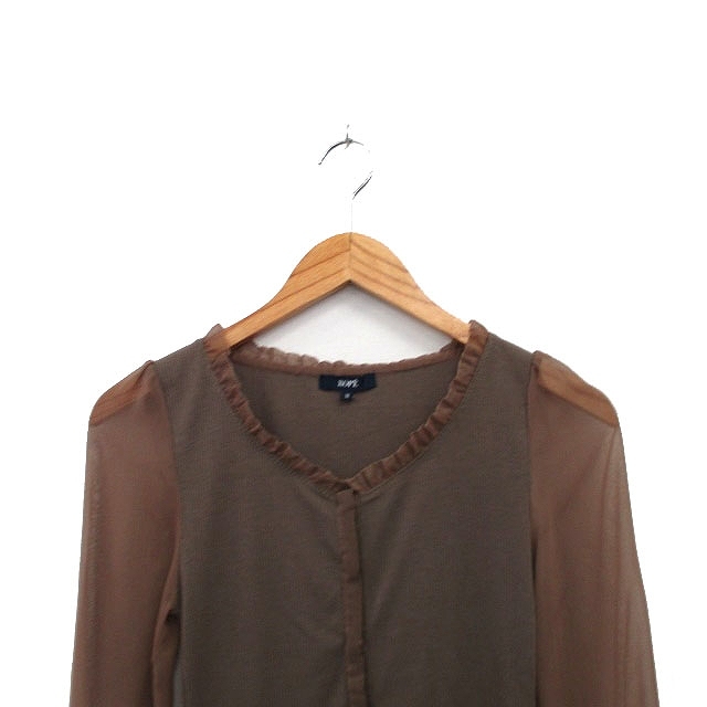  Rope ROPE shirt blouse 7 minute sleeve see-through sleeve frill M Brown tea /KT33 lady's 