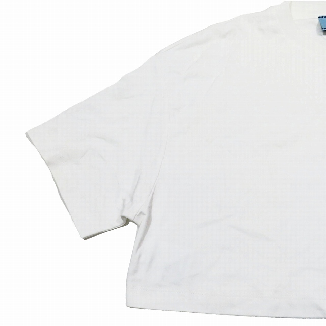 プラダ PRADA CROPPED JERSEY TEE オーバーサイズ Tシャツ 半袖 ショート丈 クルーネック カットソー S 白 3560A-S212/1YBA2 レディース_画像4