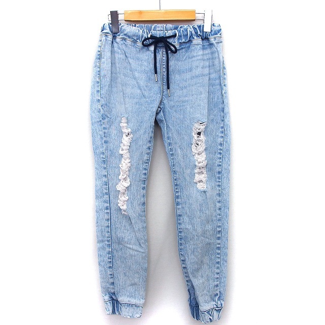  Egoist EGOIST Denim pants jogger Easy damage waist cord cotton cotton 2 light blue blue /HT27 lady's 