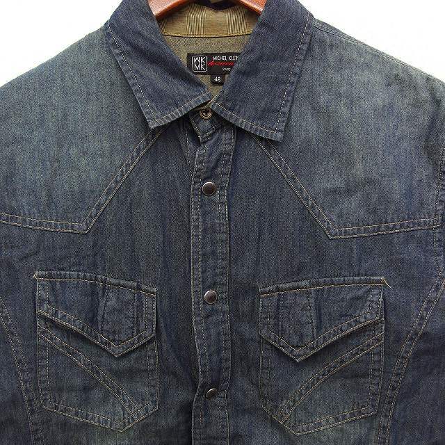  M ke- Michel Klein Homme MK MICHEL KLEIN HOMME western shirt casual 7 minute sleeve Denim cotton cotton 48 navy /FT4 men's 