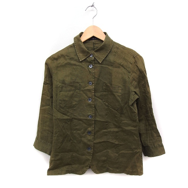  Comme Ca Ism COMME CA ISMlinen shirt blouse 7 minute sleeve military flax M khaki /FT13 lady's 