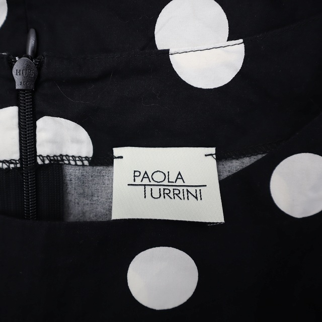 パオラ トゥリーニ PAOLA TURRINI 伊製 リボンベルト 水玉 ドット フレアワンピース ブラック 44 (L) レディース_画像3