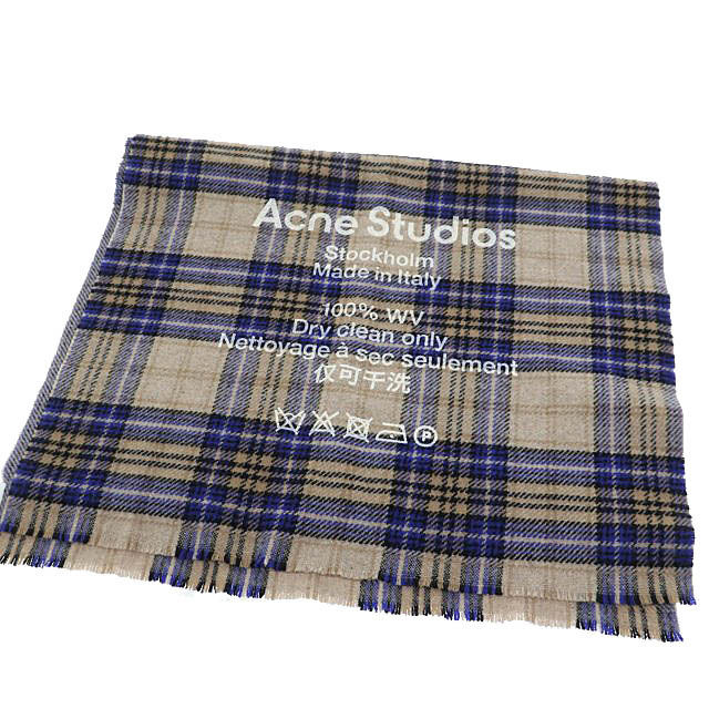 アクネ ストゥディオズ Acne Studios Block Cehck Logo Stole ブロック チェック ロゴ 大判 ストール マフラー ブランケット ブルー ベージ