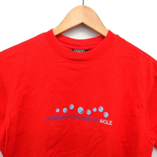 エーグル AIGLE カットソー Tシャツ クルーネック リブ コットン 綿 プリント 半袖 S 赤 レッド /NT28 メンズ_画像4