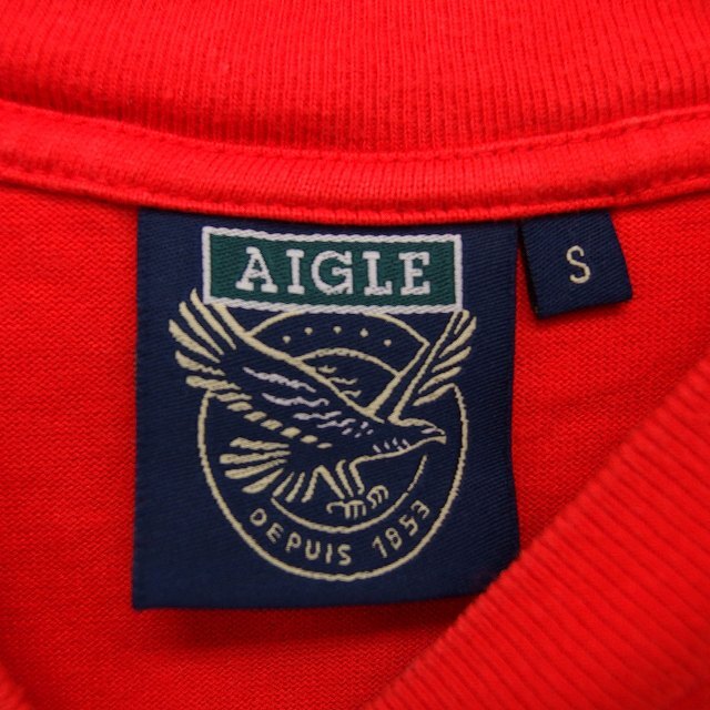 エーグル AIGLE カットソー Tシャツ クルーネック リブ コットン 綿 プリント 半袖 S 赤 レッド /NT28 メンズ_画像3