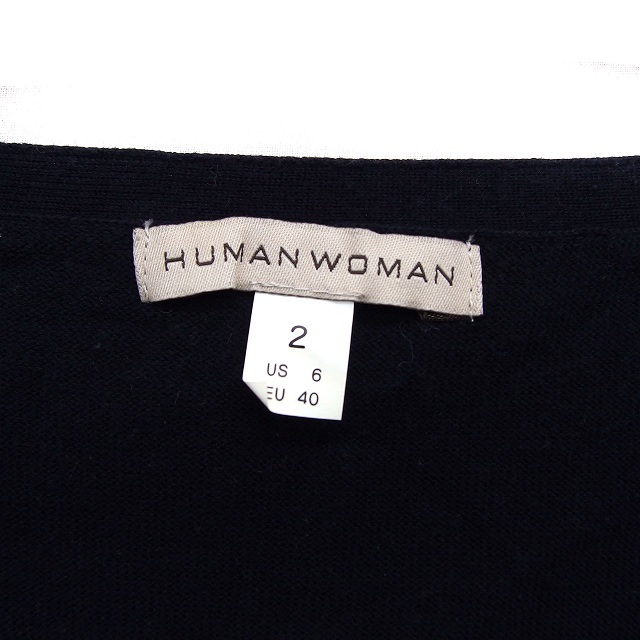 ヒューマンウーマン HUMAN WOMAN ニット セーター シルク混 リブ ハイゲージ 七分袖 M 黒 ブラック /NT20 レディース_画像3