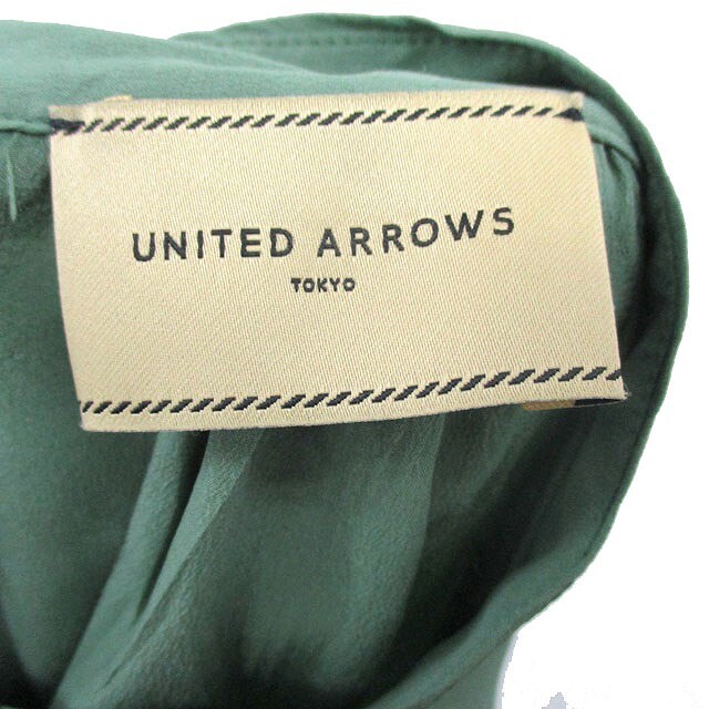 ユナイテッドアローズ UNITED ARROWS シャツ ブラウス 長袖 プルオーバー ギャザー シルク シンプル 36 グリーン 緑 /KT29 レディース_画像3