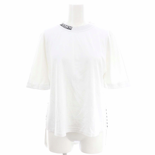 フェンディ FENDI ロゴネックTシャツ カットソー 半袖 40 白 黒 ホワイト ブラック FS6908 A1EE /DF ■OS レディース_画像1