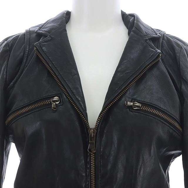  Ships SHIPS Ram leather jacket Zip up outer M black black /HS #OS lady's 