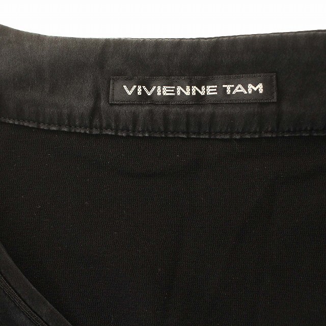 ヴィヴィアンタム VIVIENNE TAM カットソー Vネック ストレッチ ナイロン メッシュ 七分袖 1 S 黒_画像3