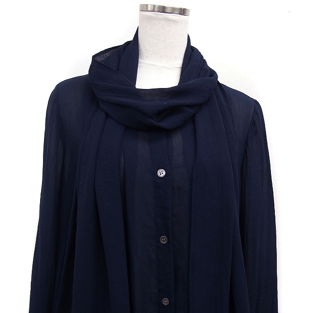  theory ryukstheory luxesia- shirt blouse long sleeve tuck plain .. feeling scarf 40 navy navy blue /FT12 lady's 