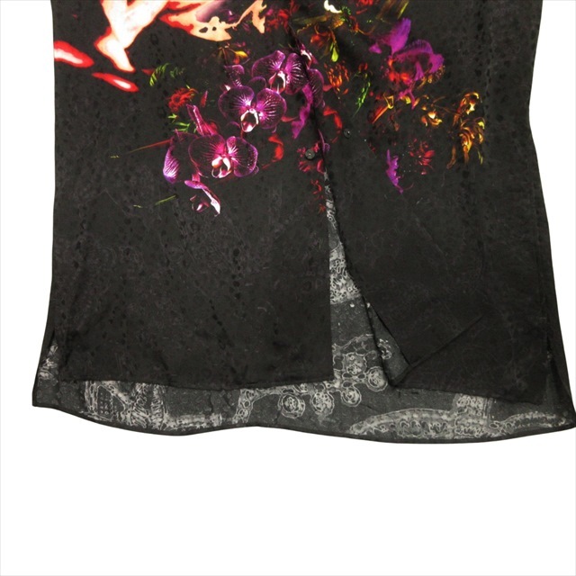 美品 19ss ヨウジヤマモトプールオム YOHJI YAMAMOTO POUR HOMME 花58 Print Blouse プリント ブラウス シルク シャツ 2 ブラック メンズ_画像4