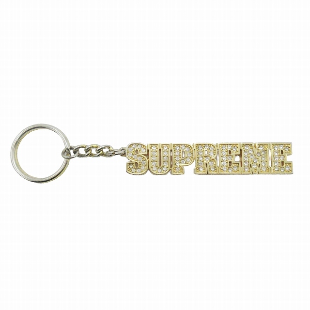 18SS シュプリーム SUPREME Block Logo Keychain ブロックロゴ キーチェーン チャーム キーホルダー ラインストーン ゴールドカラー/●A09_画像1