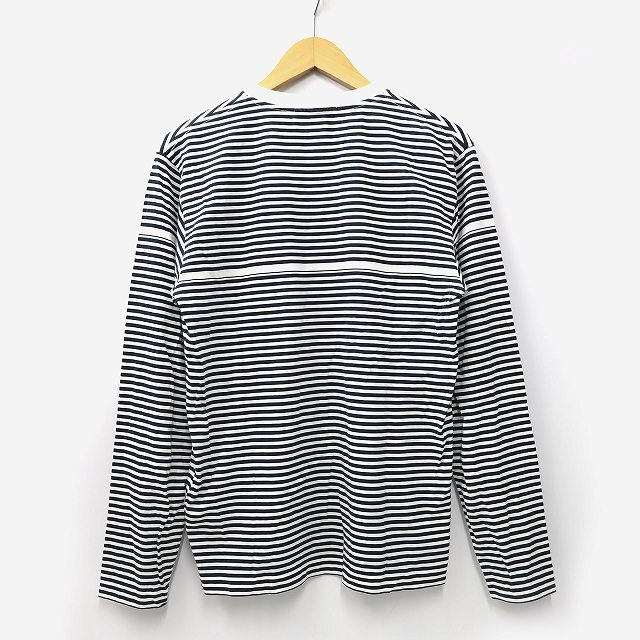 ストーンアイランド STONE ISLAND マリーナ ボーダー L/S Tシャツ コットン ロゴプリント クルーネック カットソー S NAVY × WHITE ネイ_画像2