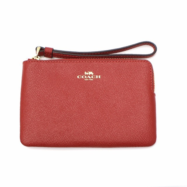 コーチ COACH Crossgrain Leather Corner Zip Wristlet クロスグレイン レザー コーナー ジップ リストレット ハンドポーチ O RED レッド 5_画像1