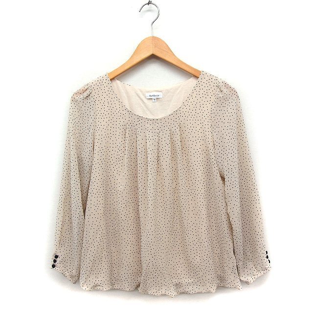  Vert Dense Vert Dense dot pattern chiffon blouse shirt half edge sleeve tuck 2 beige /FT32 lady's 