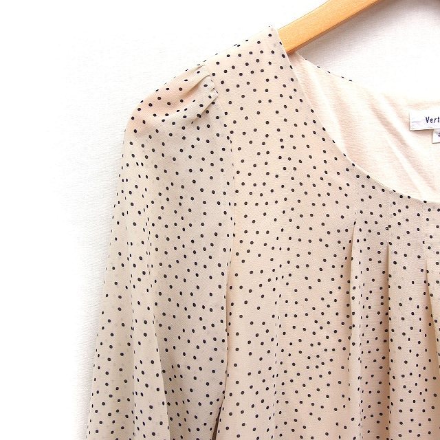  Vert Dense Vert Dense dot pattern chiffon blouse shirt half edge sleeve tuck 2 beige /FT32 lady's 