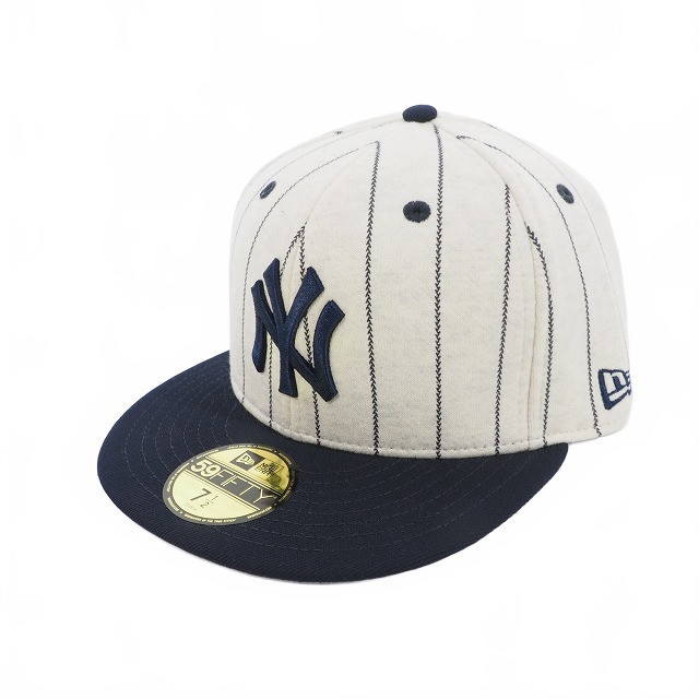 ニューエラ NEW ERA 59FIFTY NEW YORK YANKEES ニューヨーク ヤンキース キャップ 帽子 ストライプ 7 2/1 アイボリー ネイビー メンズ_画像1