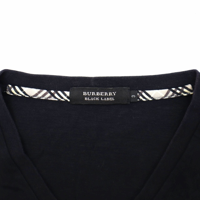 バーバリーブラックレーベル BURBERRY BLACK LABEL Vネック ロゴ ホース刺繍 半袖 Tシャツ カットソー 3 BLACK(ブラック) メンズの画像3