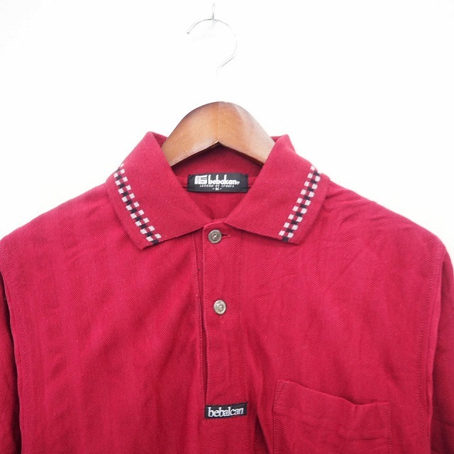 bebakan シャツ カジュアル ポロシャツ ポロ ボタン ストライプ シンプル 半袖 MA ワインレッド 赤紫 /MT23 メンズ_画像4