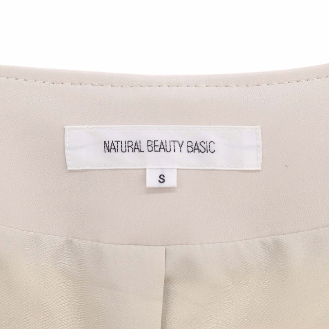 ナチュラルビューティーベーシック NATURAL BEAUTY BASIC フェイクレザー ノーカラージャケット S アイボリー_画像3