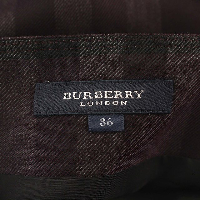 バーバリー ロンドン BURBERRY LONDON スカート チェック ウール ひざ丈 36 S 紫 パープル /☆G レディース_画像3