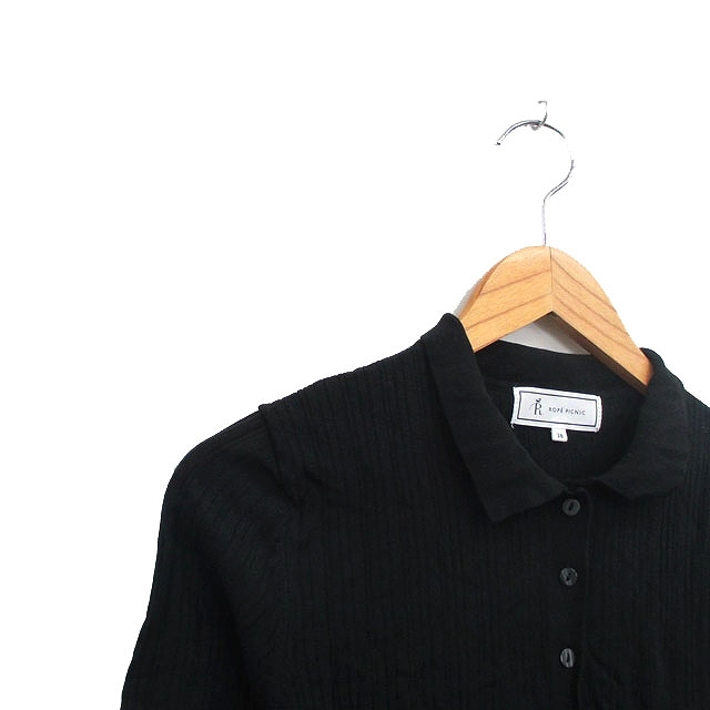 ロペピクニック ROPE Picnic カットソー Tシャツ 五分袖 ハーフボタン シンプル 38 ブラック 黒 /KT32 レディース_画像6