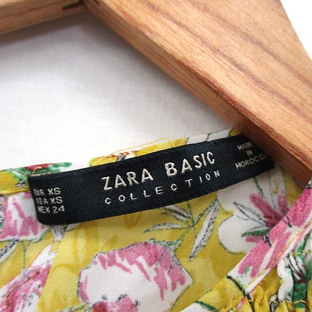 ザラ ベーシック ZARA BASIC ブラウス シャツ ノースリーブ シャーリング 花柄 XS イエロー 黄 /KT8 レディース_画像3