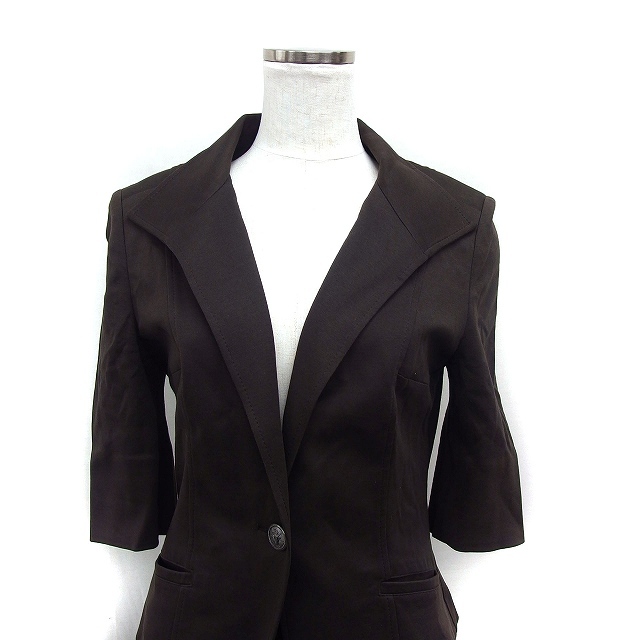  Indivi INDIVI setup skirt suit jacket . minute sleeve flair skirt knee height plain cotton 38 Brown tea /FT10 lady's 