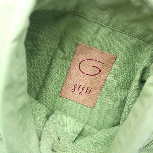 gigili ジジリ GL976B03 レギュラーカラー 長袖 リボン付き コットン シャツ 38(M) グリーン_画像3