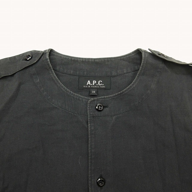 アーペーセー A.P.C. コットン ノーカラー シャツ ブラウス 半袖 ボックスシルエット ボタンデザイン オールド old フランス製 38 ♪3_画像3