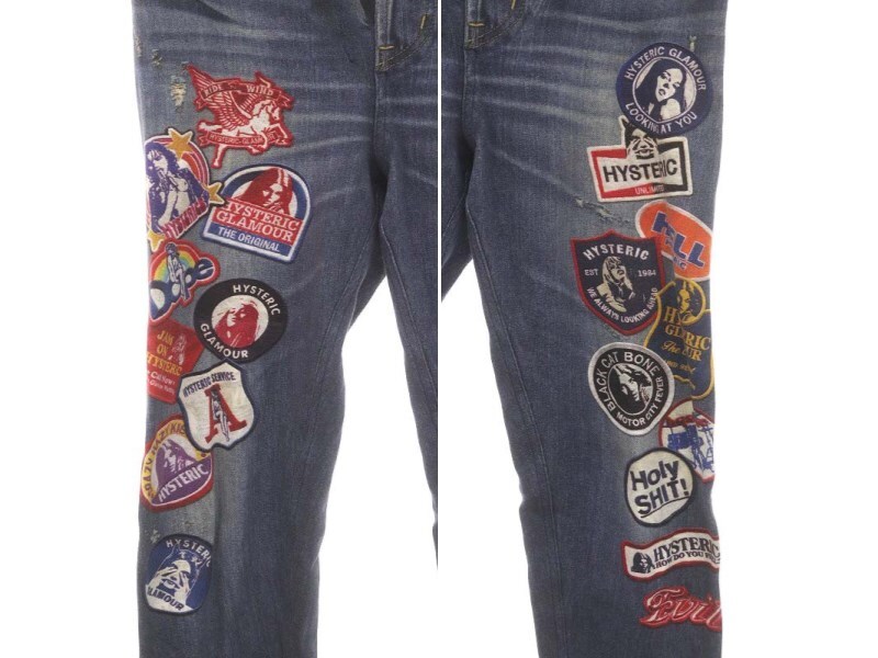  Hysteric Glamour 22SS REBEL ROCK рисунок двусторонний тренировочный брюки легкий обтягивающий джегинсы F темно-синий чёрный белый многоцветный женский 