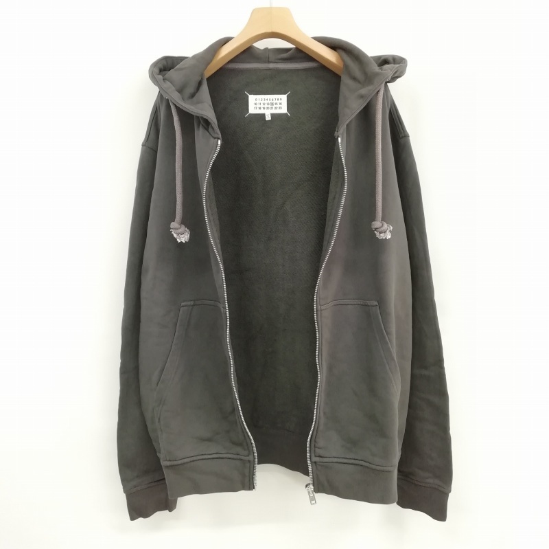 マルタンマルジェラ 14 Martin Margiela 14 20AW レザー エルボーパッチ スウェット ジップアップ パーカー 美品 48 チャコール S50HG0034_画像5