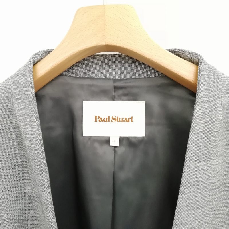 ポールスチュアート PAUL STUART スカート スーツ セットアップ ノーカラー ジャケット フォーマル 8 グレー レディース_画像4