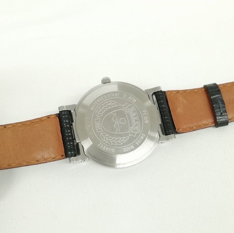  Bally BALLY Rome n Date quarts wristwatch silver face leather belt men's 