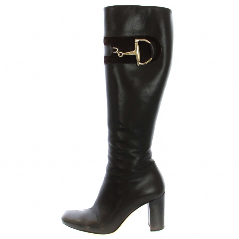 Gucci Gucci Long Boots Chanky Heal Side Zip Leather 37,5C 24,5 см коричневый коричневый 217204 /BM Ladies