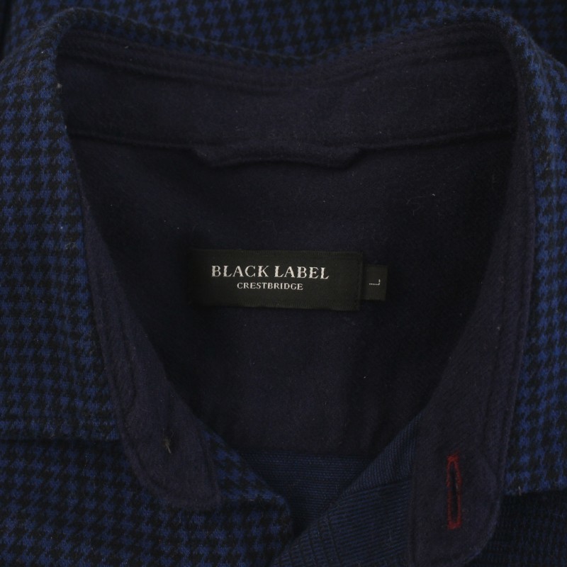 ブラックレーベルクレストブリッジ BLACK LABEL CRESTBRIDGE カジュアルシャツ 長袖 ストレッチ 千鳥格子 ロゴ L 紺 ネイビー_画像3