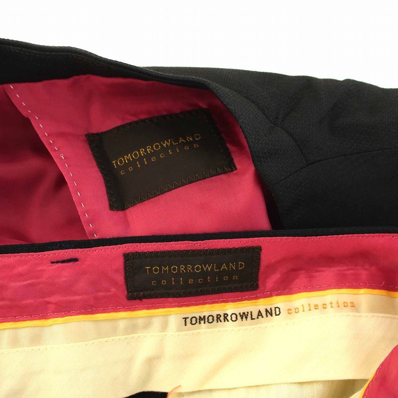 トゥモローランドコレクション スーツ セットアップ 上下 ノーカラージャケット 背抜き パンツ スラックス 36 38 S M 紺 ネイビー_画像5