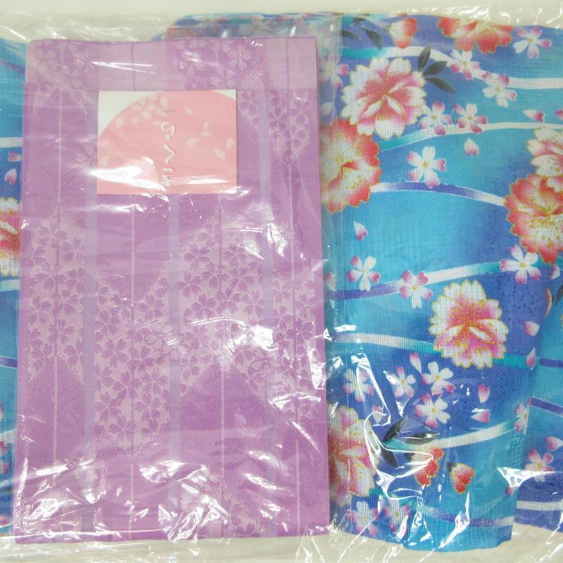 未使用品 浴衣セット 花柄 ブルー×ピンク 0222 レディース_画像4
