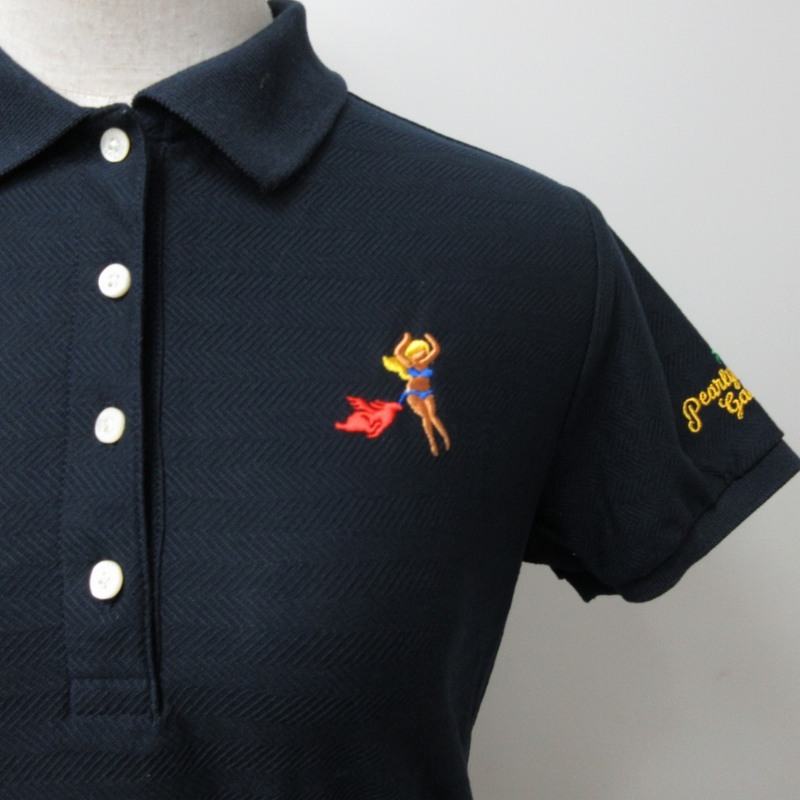  Pearly Gates PEARLY GATES рубашка-поло cut and sewn короткий рукав задняя сторона принт "в елочку" рисунок вышивка темно-синий темно-синий 1 примерно S размер 0223 IBO47