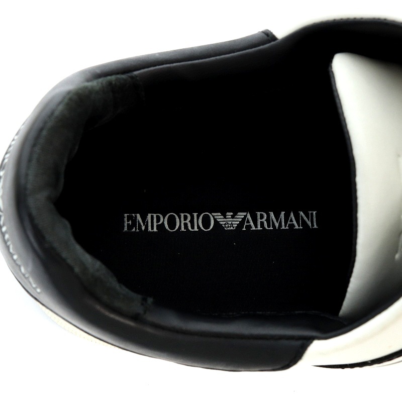 エンポリオアルマーニ EMPORIO ARMANI スニーカー ロゴデザイン レザー 24.9cm 白 ホワイト 黒 ブラック ■SH /AK31 レディースの画像3