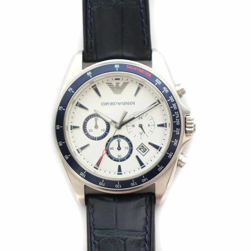 エンポリオアルマーニ EMPORIO ARMANI 腕時計 クォーツ 3針 クロノグラフ カレンダー ホワイトダイアル デイト 白 ホワイト 紺