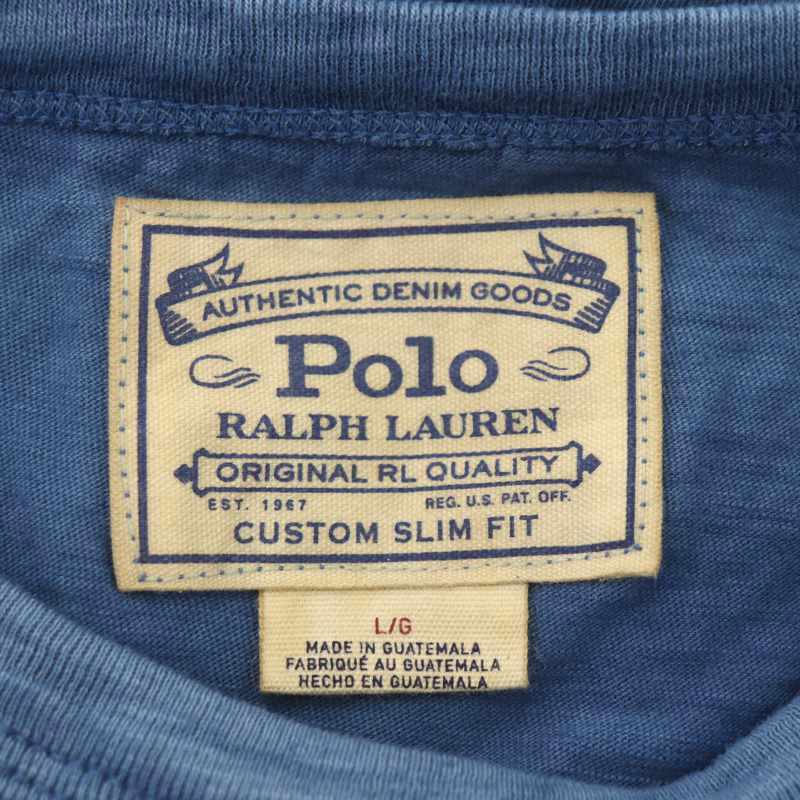 ポロ ラルフローレン POLO RALPH LAUREN AUTHENTIC DENIM GOODSロゴプリントTシャツ カットソー 半袖 コットン L/G 青 黒_画像3