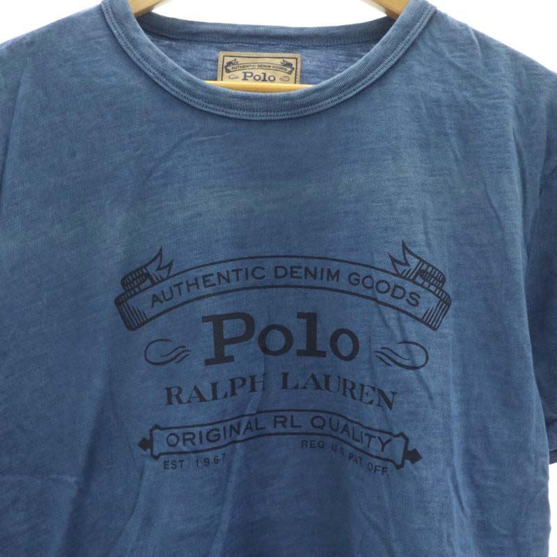 ポロ ラルフローレン POLO RALPH LAUREN AUTHENTIC DENIM GOODSロゴプリントTシャツ カットソー 半袖 コットン L/G 青 黒_画像4