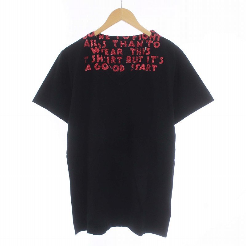 未使用品 メゾンマルジェラ Maison Margiela エイズTシャツ カットソー 半袖 Vネック ロゴ グリッター M 黒 ブラック S30GJ0007_画像1