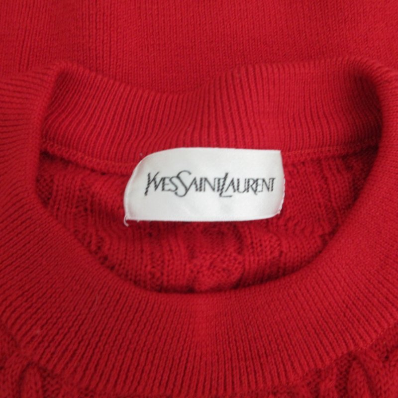 イヴサンローラン YVES SAINT LAURENT YSL ケーブルニット セーター デザインボタン パワーショルダー M 赤 レッド 0229 レディース_画像3